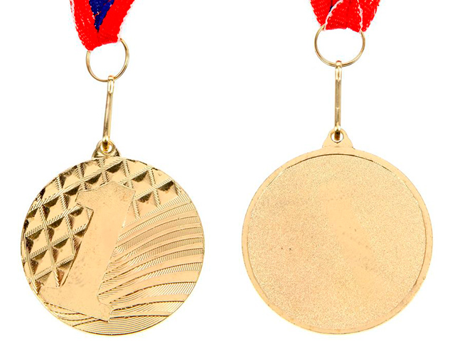 Медаль призовая "1 место" 048 5,0 см, металлическая, на ленте, золото