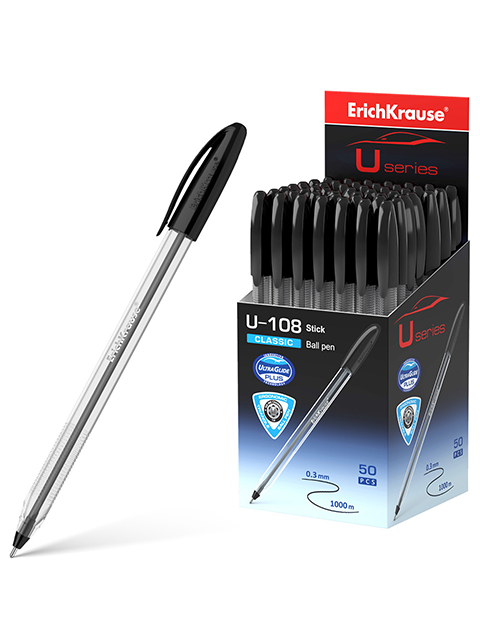 Ручка шариковая Erich Krause "U-108 Classic Stick" 1,0 мм, корпус прозрачный, черный