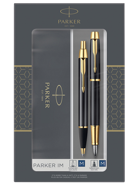 Набор PARKER "IM Black GT": ручка шариковая 1,0 мм и ручка перьевая 1,0 мм, в подар. упак.