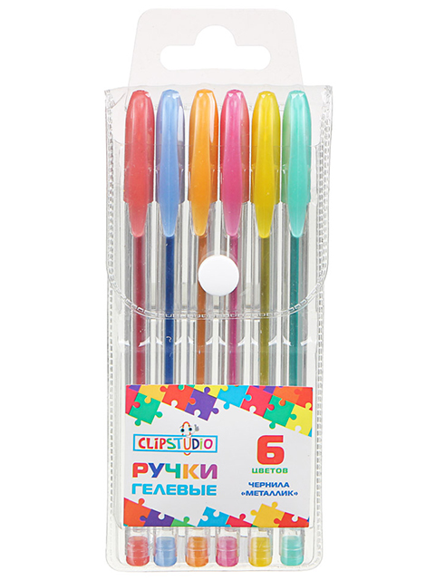 Набор гелевых ручек ClipStudio 6 цветов металлик 0,7мм, в ПВХ пенале