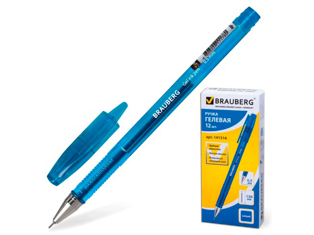 Ручка гелевая BRAUBERG "Income", корпус тонированный, игольчатый узел 0,5 мм, линия 0,35 мм, синяя, 141516