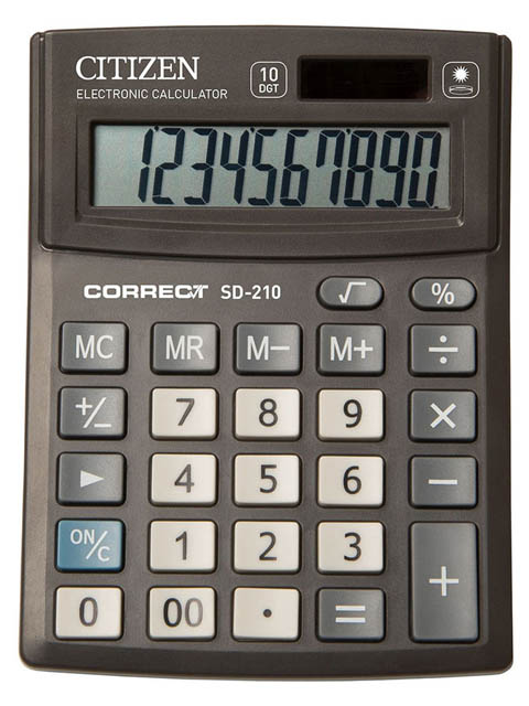 Калькулятор настольный "CITIZEN. Correct" SD-210 10 разр. двойное питание