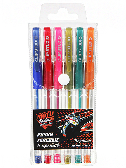 Набор гелевых ручек ClipStudio "Фэктори" 6 цветов металлик 0,7мм, в ПВХ пенале
