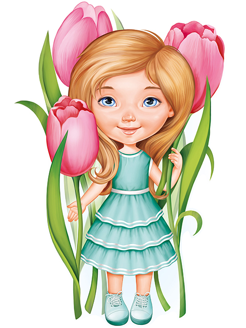 Плакат фигурный "Девочка с тюльпанами"