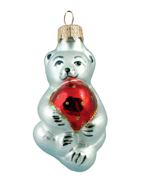 Елочное украшение фигурка "Медвежонок с мячом" 11см, стекло, в подарочной упаковке