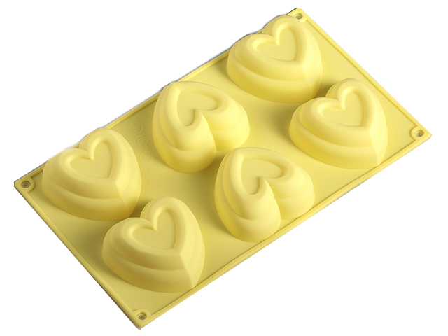Форма силиконовая для выпечки Доляна "Сердце в сердце" 6 ячеек,17х30х3,5см (8х7,3 см) цвет МИКС 