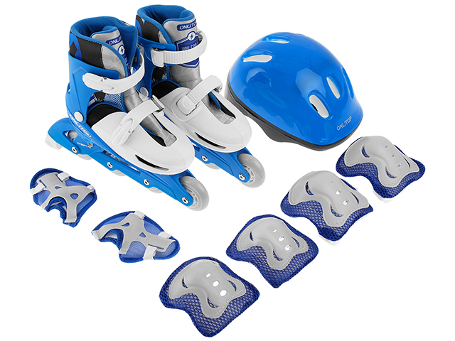 Роликовые коньки с защитой и шлемом "ONLITOP", раздвижные, синие, р-р 30-33, в сумке
