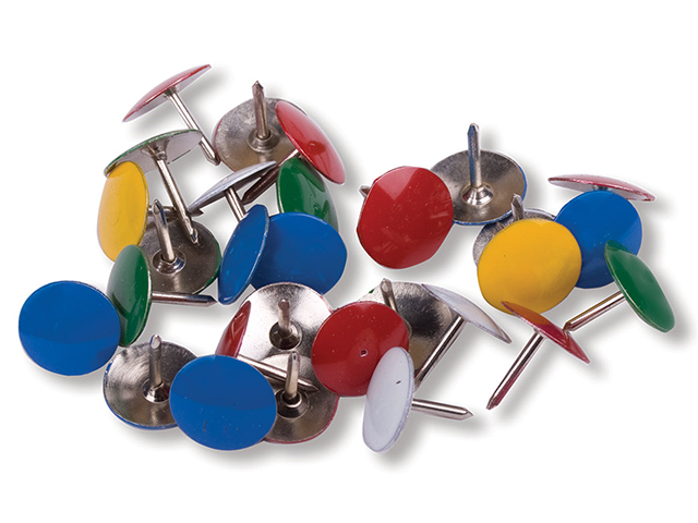 Кнопки канцелярские BRAUBERG, металлические, цветные, 10 мм, 50 шт., в картонной коробке, 220554