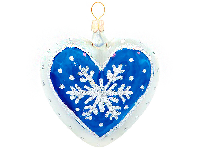 Елочное украшение Сердечко "Снежинка", стекло, в картонной коробке