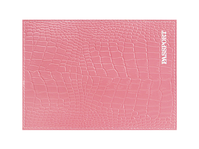 Обложка для паспорта MILAND "PASSPORT", натуральная кожа, крокодил, розовый