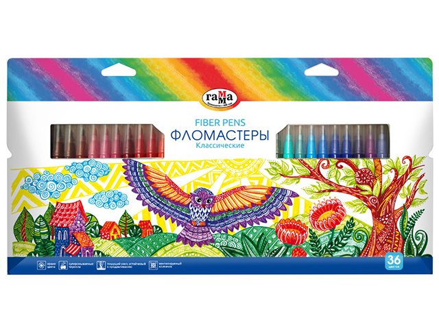 Фломастеры Гамма "Классические" 36 цветов, смываемые, в картонной упаковке с подвесом
