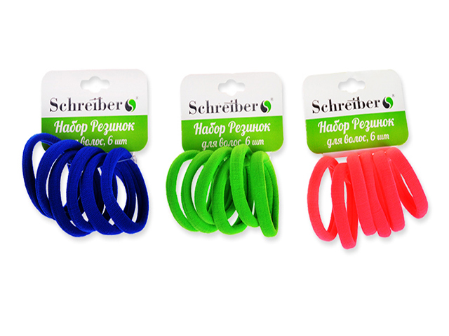 Набор резинок для волос "Schreiber" цветные, 6шт в упак