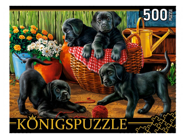 Пазлы 500 элементов 345х500 Рыжий кот "Konigspuzzle. Щенки лабрадора"