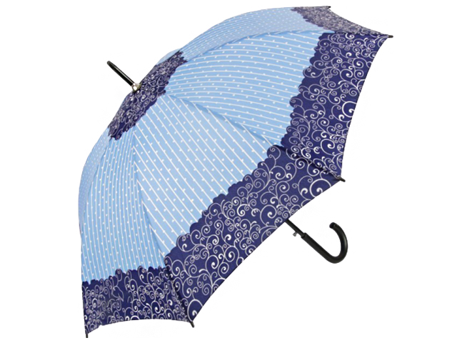 Зонт-трость женский полуавтомат "Завитушки" 8 спиц, d=52см, голуб-син