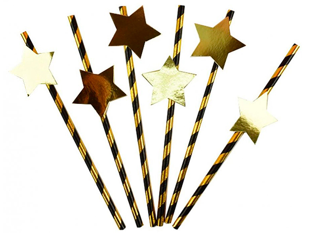 Трубочки для коктейля Пати бум "Золотая спираль со звездой" 12шт, бумажные 