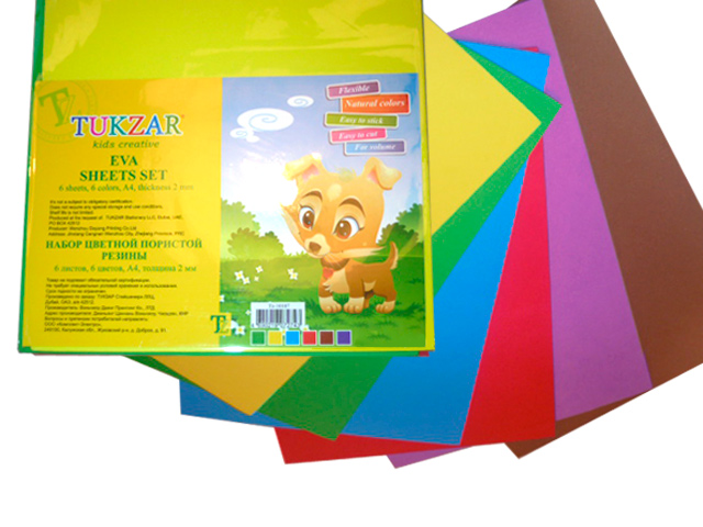Набор для детского творчества TUKZAR пористая резина, 6 листов 6 цветов