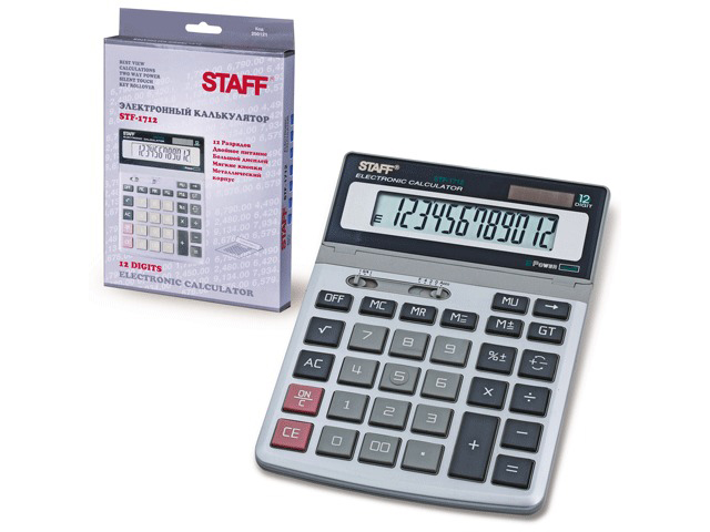 Калькулятор STAFF настольный металлический STF-1712, 12 разрядов, двойное питание, 200х152 мм