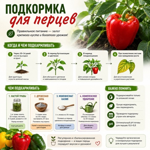 ПЕРЦЫ БУДУТ КРУПНЫМИ И СОЧНЫМИ, ЕСЛИ ПРАВИЛЬНО ИХ ПОДКАРМЛИВАТЬ!