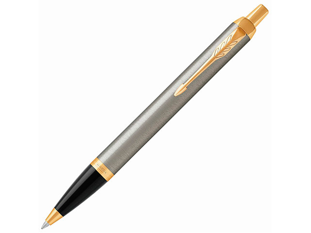 Ручка шариковая автоматическая PARKER "IM Brushed metal GT" 1,0мм, синяя, черный, золото