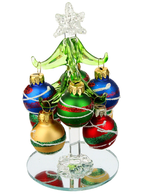 Елка сувенирная 12 см, украшенная шарами, стекло