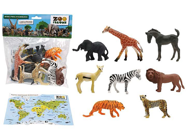 Игровой набор "ZOOграфия. Животные" с картой обитания, 8 шт, в пакете