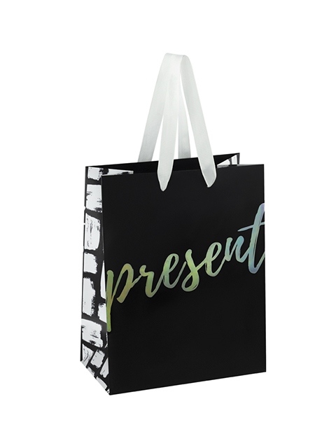 Пакет подарочный бумажный MESHU "Present black", 18х23х10 матовая ламинация