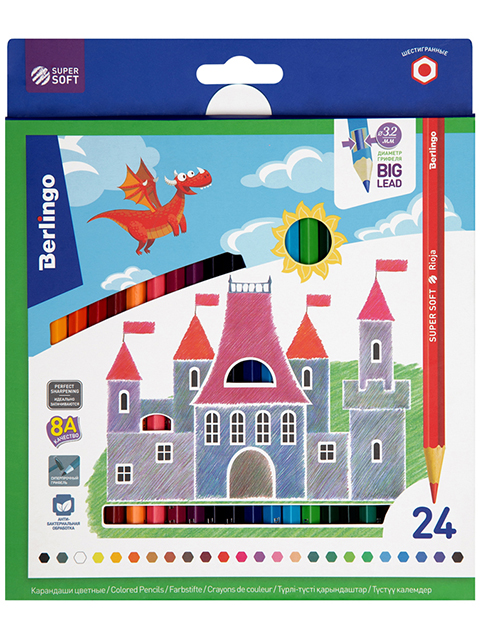 Карандаши цветные Berlingo "Super Soft. Замки" 24 цветов, заточенные, карт. упак., европодвес