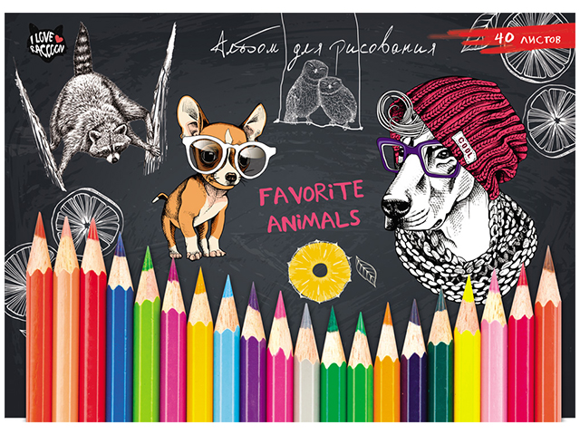 Альбом для рисования А4 40 листов PROFIT "Цветные карандаши и животные" на скрепке