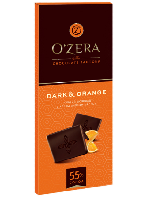 Шоколад O`ZERA "Dark&Orange 55 %" 90 г, горький с апельсиновым маслом