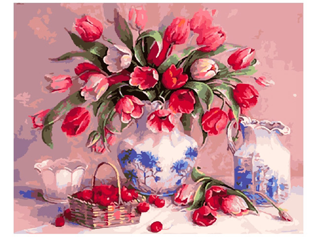 Картина по номерам Raduga "Гжель и тюльпаны" 40*50см