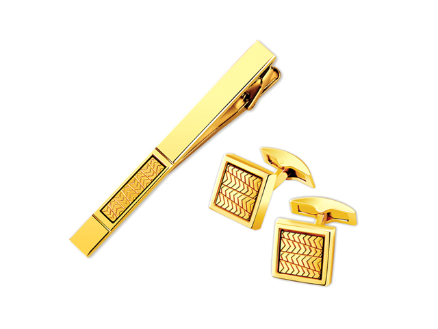 Набор "S.Quire" Заколка для галстука (65 мм) + Запонки, никель золотистые