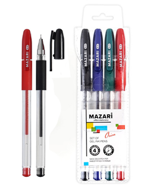 Набор гелевых ручек Mazari "Orion" 4 цвета, 0.5 мм, в ПВХ упаковке