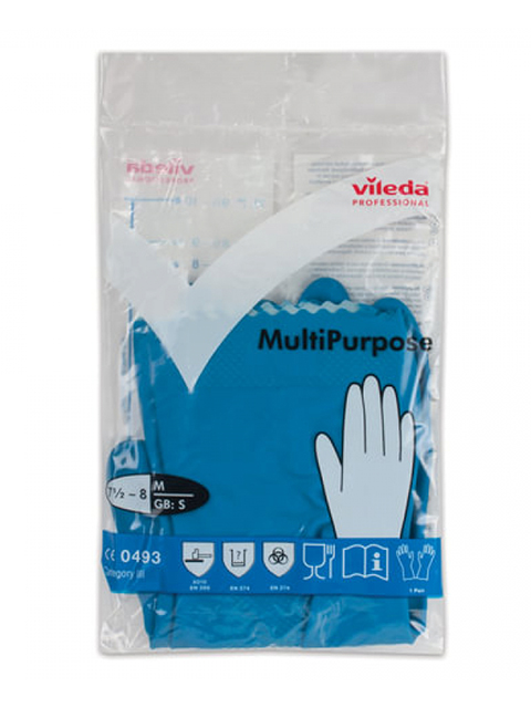 Перчатки резиновые хозяйственные  VILEDA многоцелевые с х/б напылением, прочные, размер M
