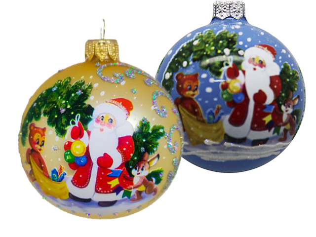 Елочное украшение Шар "Дед Мороз и зверюшки" 6,5 см, стекло, в подарочной упаковке