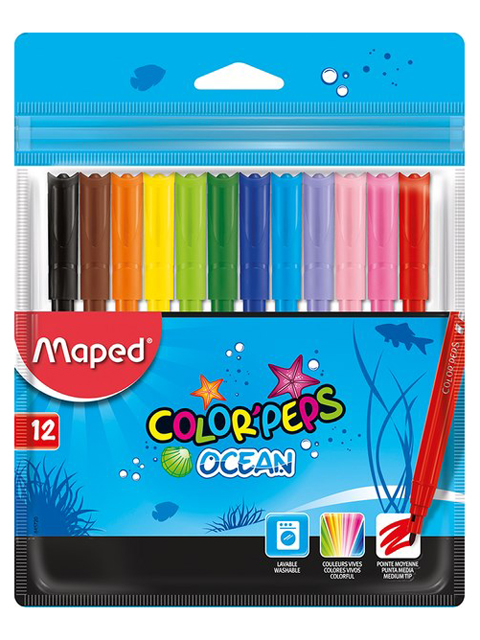 Фломастеры Maped "Color' Peps Ocean" 10 цветов, смываемые, ПВХ упак.