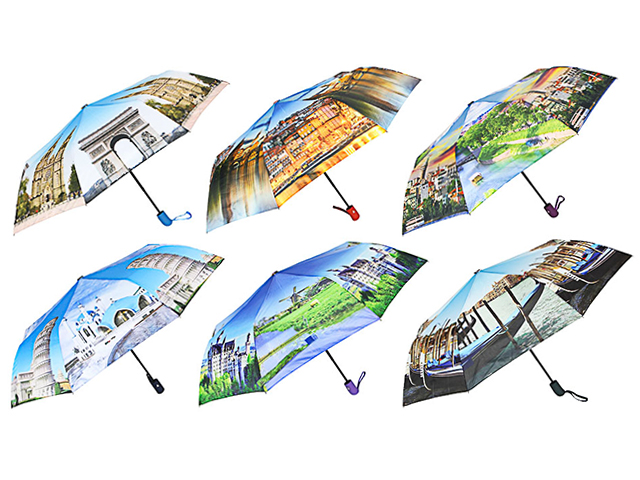 Зонт женский полуавтомат 8 спиц, 55см, сплав, пластик, полиэстер, 6 дизайнов