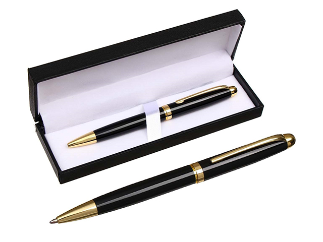 Ручка шариковая с поворотным механизмом Calligrata "Классика" корпус черный с золотым, в футляре
