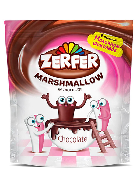 Маршмеллоу "Zerfer" в молочном шоколаде, клубника/сливки, 110г