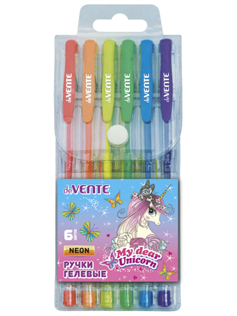 Набор гелевых ручек "deVENTE. My dear Unicorn" 6 цветов, 0,8мм, неоновые, в ПВХ упаковке
