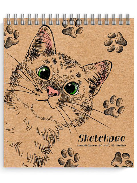 Блокнот для эскизов А5 40 листов Феникс+ "Котик" крафт-бумага, на гребне