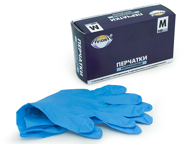 Перчатки нитриловые AVIORA неопудренные, размер М, 50 пар (цена за упаковку)