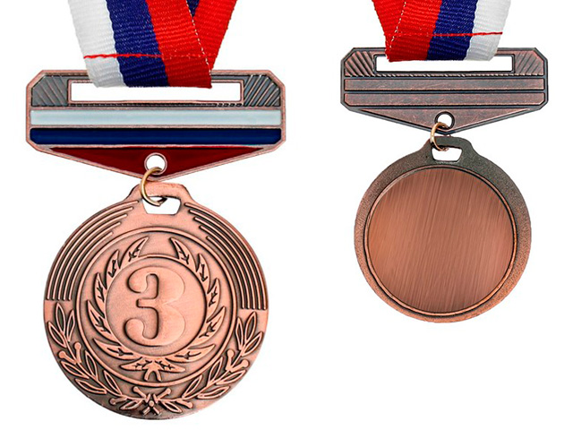 Медаль призовая "3 место" 154 4 см, металлическая, с колодкой триколор, на ленте, бронза