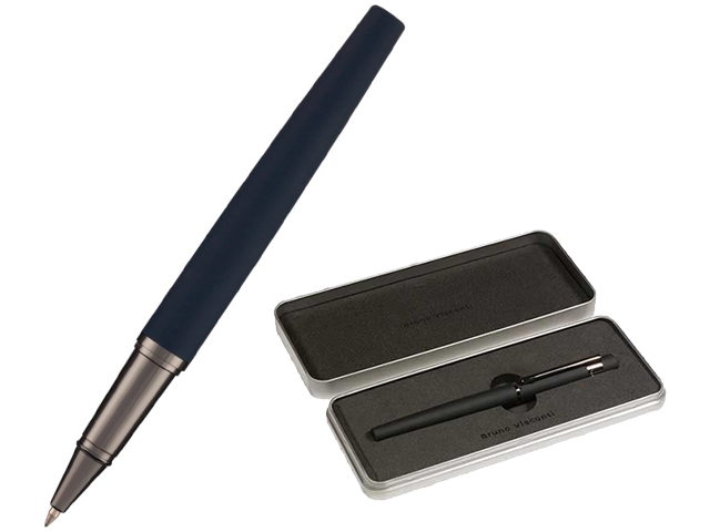 Ручка-роллер "Verona" 0,7мм, синяя, корпус черный, в металлическом Premium футляре