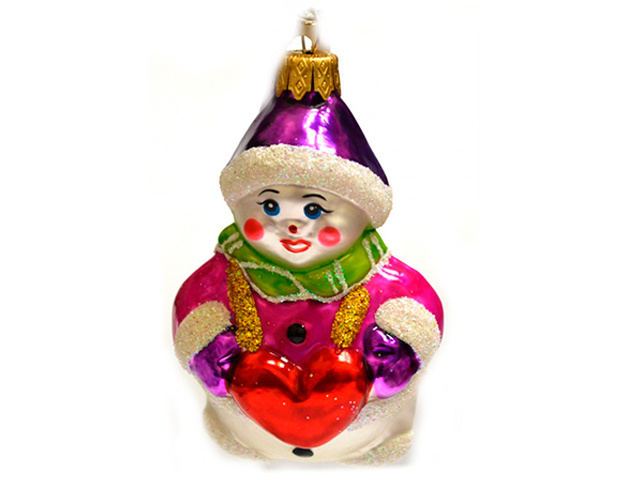 Елочное украшение фигурка "Снеговичок с сердечком", 10 см стекло, в подарочной упаковке