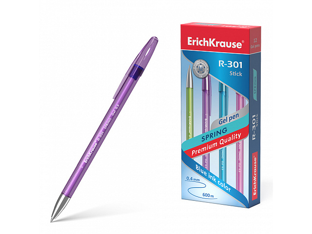 Ручка гелевая Erich Krause "Spring Gel Stick R-301" 0,5 мм, синяя