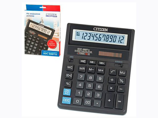 Калькулятор настольный CITIZEN SDC-888T/888Tll 12 разр. двойное питание, черный