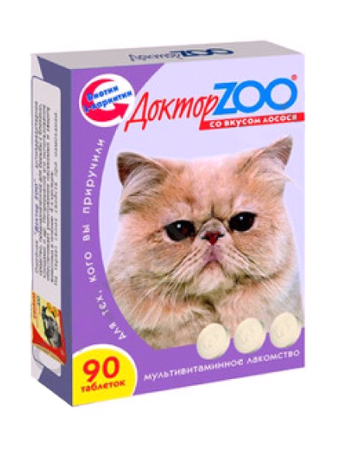 Доктор ZOO Мультивитаминное лакомство для кошек со вкусом ЛОСОСЯ 90табл.