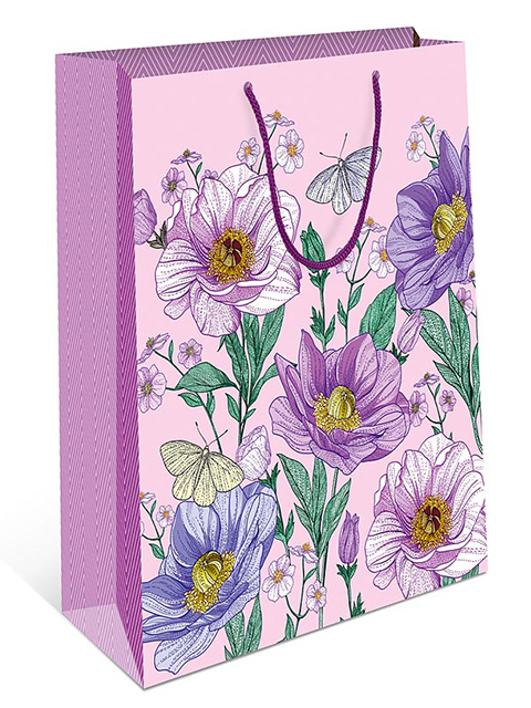 Пакет подарочный бумажный 18х22,3см "Цветы и бабочки"