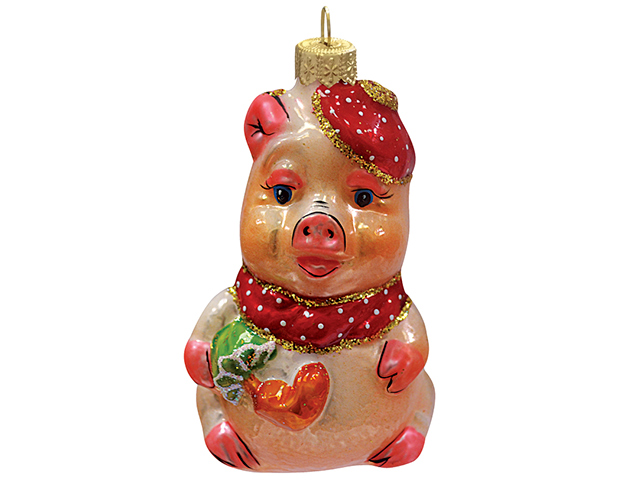 Елочное украшение фигурка "Свинка с зонтиком" (Символ года) 11см стекло, в подарочной упаковке
