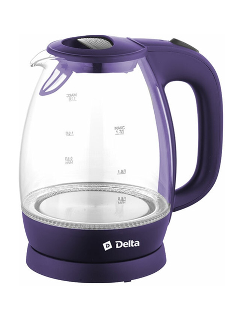 Чайник электрический Delta DL-1203, 1,7л, 2200 Вт, стекло, фиолетовый